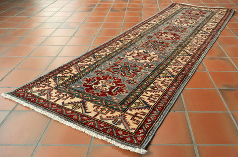 Handmade fine Afghan Kazak short runner - 309452