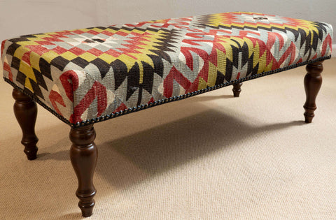 Turkish kilim covered bench stool - 310434