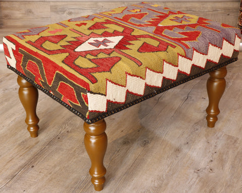 Large Turkish Kilim Stool - 307558